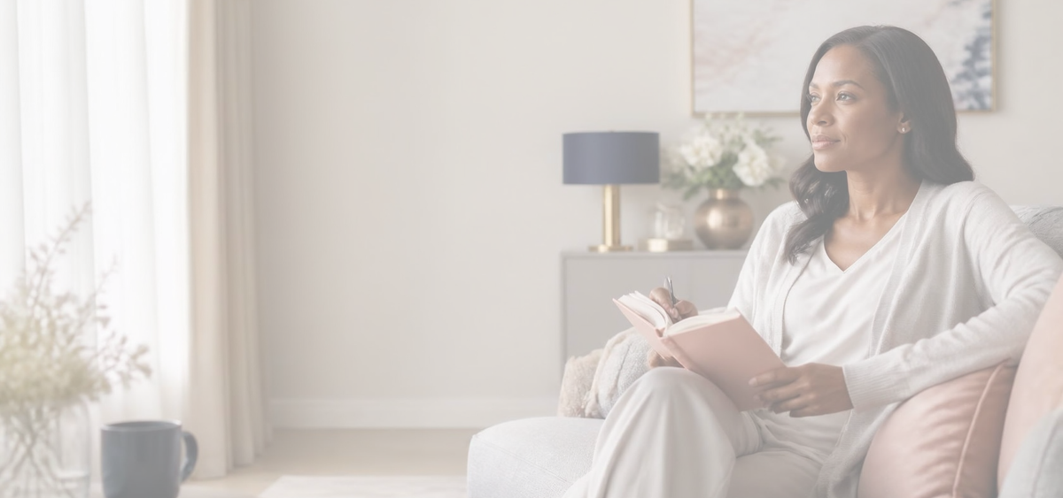 Woman journaling during the Find Yourself Reset self-love experience